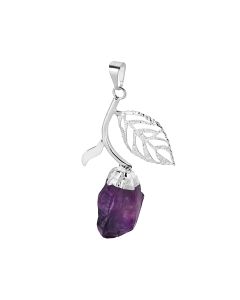 Leaf Pendant with Amethyst Point, Silver Plated (1pc) NETT