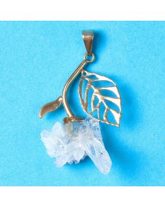 Leaf Pendant with Quartz Cluster, Gold Plated (1pc) 
