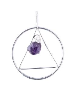 Circle & Triangle Pendant with Amethyst Point, Silver Plated (1pc) NETT
