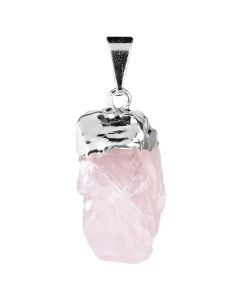 Rough Rose Quartz Pendant, Electroplated Silver Plated (1pc) NETT