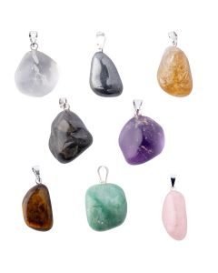 Assorted Tumblestone Gem Pendants, Silver Plated (8pcs) 