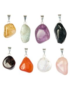 Assorted Tumblestone Gem Pendants, Silver Plated (8pcs) 