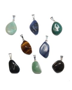 Assorted Tumblestone Gem Pendants, Silver Plated (8pcs) 