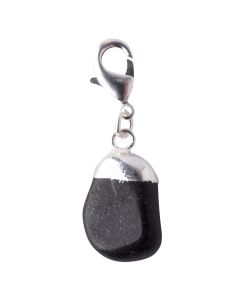 Mini Black Agate Tumblestone Charm, Silver Plated (1pc) NETT