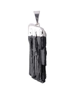 Black Tourmaline Pendant, Silver Plate (1pc) NETT