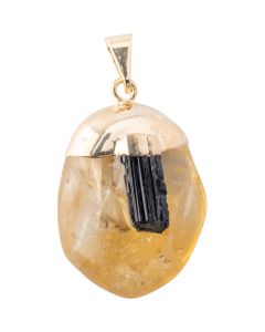 Citrine Heat Treated Tumble Pendant w/ Black Tourmaline Accent Gold Plated (1pc) NETT