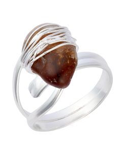 Wire Wrappd Tumbled Citrine Adjustable Ring, Silver Plated (1pc)