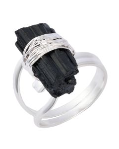 Wire Wrappd Tourmaline Adjustable Ring, Silver Plated (1pc)