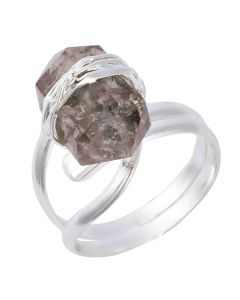 Wire wrapped Smoky Quartz Double Terminated Point adjustable ring, Silver Plated (1pc)