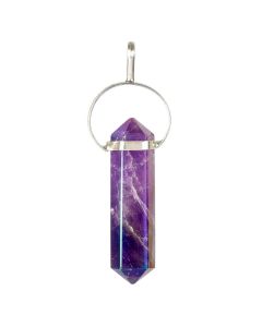 Aura Amethyst Double Terminated Point Pendant, Silver Plated (1pc)