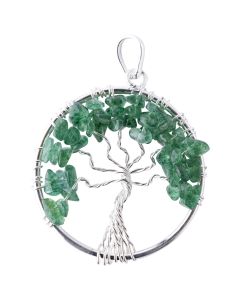 Tree of Life Pendant Green Aventurine Silver Plated (1pc) NETT