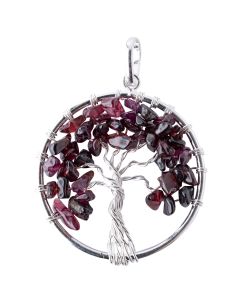 Tree of Life Pendant Garnet Silver Plated (1 Piece) NETT