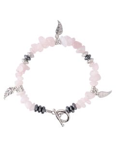 Rose Quartz Chip Bracelet with Leaf Charm & Toggle Fastener (1pc) NETT