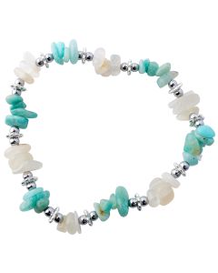 Amazonite & Moonstone Chip Bracelet with Spacer Bead (Elastic Cord) (1pc) NETT