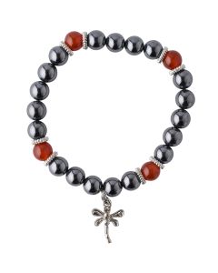 8mm Hematine & Red Agate Bead Bracelet with Dragonfly Charm (Elastic Cord) (1pc) NETT