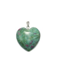 25mm Ruby Fuchsite Heart Pendant, Sterling Silver (1pc) NETT