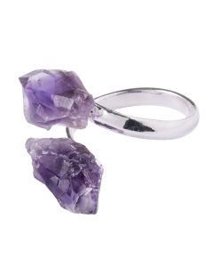 Ring with 2 Amethyst Points, Silver Plated (1pc) NETT