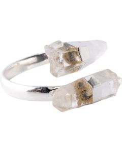 Ring with 2 Quartz Crystal Points Silver Plated (1pc) NETT