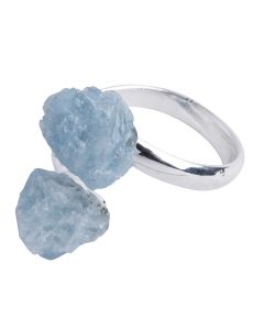 Ring with 2 Aquamarine Rough Silver Plated (1pc) NETT
