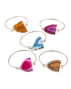 Bangle with half Agate Slice, Gold Plated, Assorted Colours (5 pcs) NETT