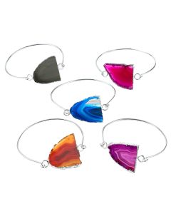 Bangle with Half Agate Slice, Silver Plated, Assorted Colours (5 pcs) NETT