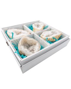 White Quartz Geode in Gift Box with ID Card, Brazil (4pc) NETT