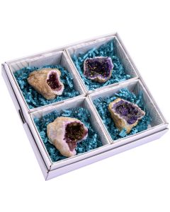 Dyed Quartz Geodes in Gift Box (Natural Exterior) with ID Card (4pcs) NETT