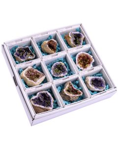 Dyed Quartz Geodes (Natural Exterior) with ID Card (9pcs) NETT