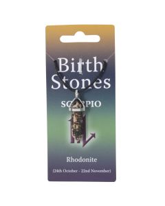 Scorpio, Rhodonite Birthstone Pendant on Thong (10pcs) NETT