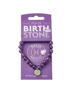 PISCES Amethyst Birthstone Bead Bracelet with Charm (3pc) NFD