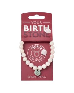 TAURUS Rose Quartz Birthstone Bead Bracelet with Charm (3pc) NFD