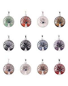 Assorted Tree of Life Chrome Plated Pendants (12 Stone Types) NETT