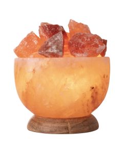 Himalayan Salt Lamp Fire Bowl with Wooden Base, 1.5-2kg (Includes UK Electric Lead & Bulb) (1pc) NETT