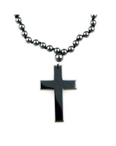 20" Hematine Bead Necklace with Hematine Cross (1pc) NETT
