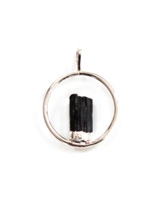 Pendant Ring w/fixed Tourmaline Point Silver Plated (approx 25mm diameter) (1pc) NETT