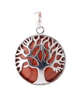 Red Jasper Tree of Life Chrome Plated Pendant (1pc) 