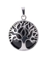 Black Agate Tree of Life Chrome Plated Pendant (1pc) NETT