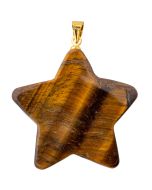 Tiger Eye Flat Star Pendant with Gold Plated Bail (1pc) 