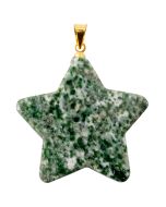 Green Snake Jade Flat Star Pendant with Gold Plated Bail (1pc) 