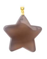 Grey Agate Flat Star Pendant with Gold Plated Bail (1pc) 