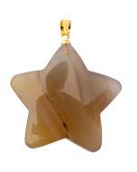 Grey Agate Puff Star Pendant with Gold Plated Bail (1pc) 