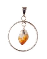 Circle Pendant with Citrine (Heat Treated) Dangle Charm, Silver Plated (1pc) NETT