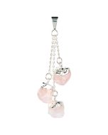 3 Rose Quartz Dangles Charms Pendant, Silver Plated (1pc) NETT