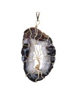 Geode Slice & Wire Tree Pendant, Gold Plated (1pc) NETT