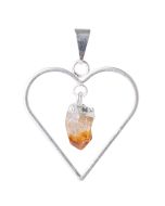 Heart Pendant with Citrine (Heat Treated) Dangle Charm, Silver Plated (1pc) NETT
