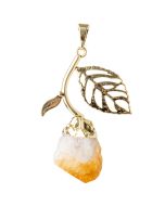 Leaf Pendant with Citrine (Heat Treated) Point, Gold Plated (1pc) 