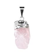 Rough Rose Quartz Pendant, Electroplated Silver Plated (1pc) NETT