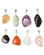 Assorted Tumblestone Gem Pendants, Silver Plated (8pcs) 