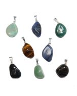 Assorted Tumblestone Gem Pendants, Silver Plated (8pcs) 