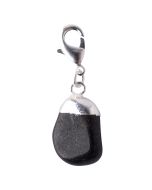 Mini Black Agate Tumblestone Charm, Silver Plated (1pc) 